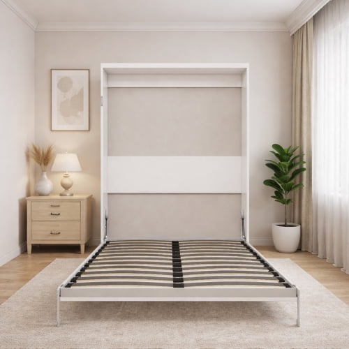 Multifunctional Vertical Standard Murphy Wall Bed With Queen Size Grey Bed Frame Space-Saving Folding Wall Bed for Living Room