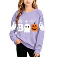 thumbnail image 3 of RUTAYY Girls Crewneck Sweatshirt Halloween Ghost Pumpkin Graphic Long Sleeve Kids Tops Casual Party Wear, Light Purple, 3 of 6