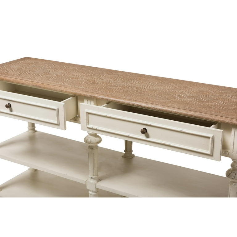 Baxton Studio Marquetterie French Oak and Whitewash Console Table