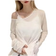 thumbnail image 3 of AGWOLF Women's Sheer Mesh Bikini Cover Ups Off The Shoulder Tops Long Sleeve See Through Shirts Going Out Beach Swimsuits Coverups White XL, 3 of 10