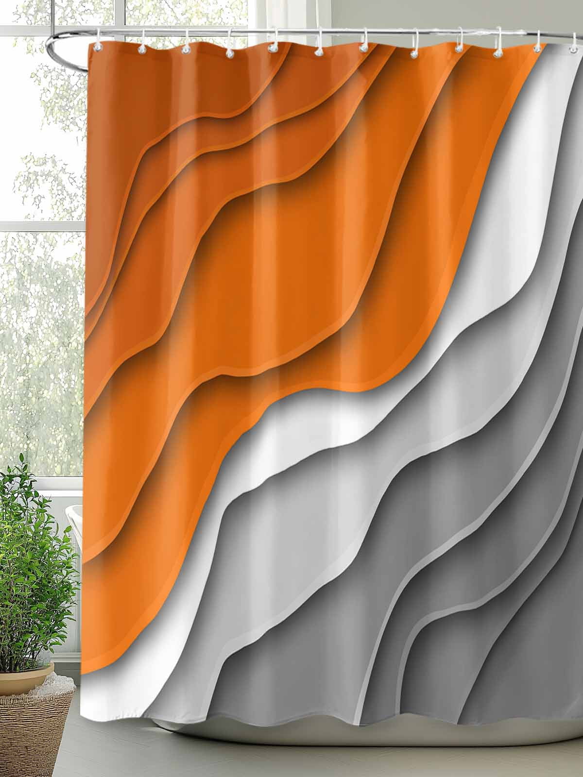 Orange Grey Ombre Stall Shower Curtain, Waterproof Shower Curtains for Bathroom, Modern Geometric Abstract Aesthetics Cream Washable Fabric Cloth Bath Curtain for Bathtub with Hooks 36x72 Inches