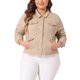 thumbnail image 1 of Chaquetas de mezclilla de mujer de tallas grandes Agnes Orinda, de manga larga, con bolsillos, 1X caqui, 1 of 7