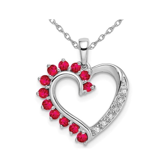 3/5 Carat (ctw) Ruby Heart Pendant Necklace in 14K White Gold with Chain and Accend Diamonds