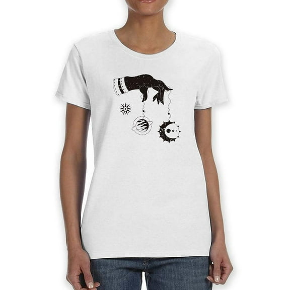 Holding Space Planets Shaped T-Shirt Women -Image by Shutterstock, Female Medium