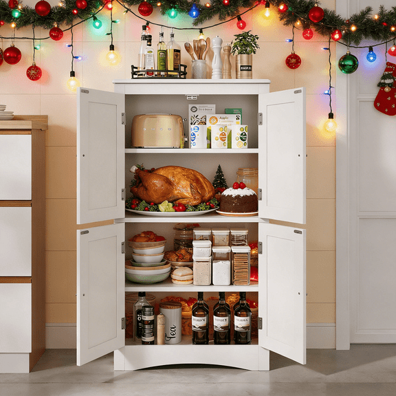 Asofer 43" H Kitchen Pantry Storage Cabinet with Adjustable Shelves for Kitchen, Living Room,White