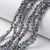 Electroplate Transparent Glass Beads Strands Half Multi-color Plated Faceted Rondelle Silver 8x6mm Hole: 1mm 72pcs/strand 16.14 inch(41cm)