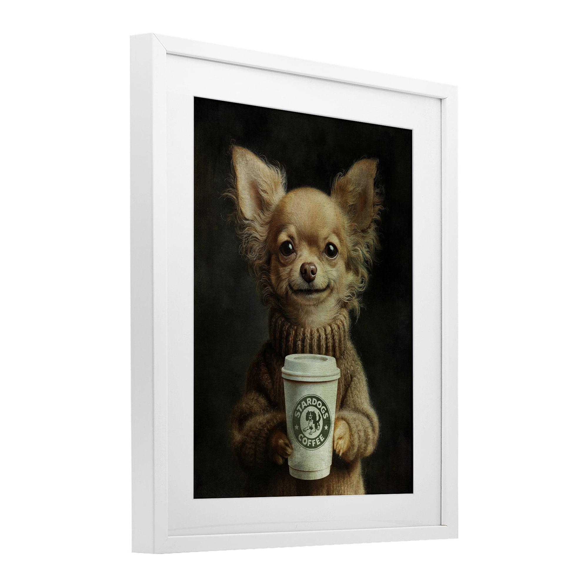 Stupell Industries Espresso Pup in Cozy Sweater White Framed Print Under Glass, design by Svetlana Aleynikova