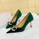 thumbnail image 4 of Zapatos de tacón alto para mujer, de banquete, de boca baja, puntiagudos, de gamuza, clásicos, con hebilla de diamante de agua y lazo, para boda con un solo tacón, 4 of 5