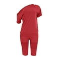 thumbnail image 5 of Tbopshirt Women's 2 Piece Outfits Women's Summer Women's Fashion Casual Solid Color Fashion Casual Breasted One-shoulder Loose Short-sleeved Shorts Suit Wide Leg Pants, 5 of 5