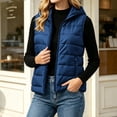 thumbnail image 7 of Guieoi Winter Jacket for Women Striped Checkered Hooded Vest with Zipper Lining and Pockets Coats Navy S, 7 of 7