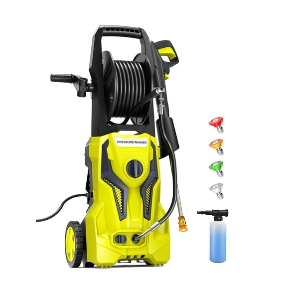 Electric Pressure Washer 5350PSI 4.0GPM, Extension Hose Reel, High-Pressure Cleaning, with 4 Adjustable Nozzle, 500ML Soap Tank, Total Stop System for Car Wash, Driveway, Car, Outdoor Cleaning