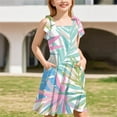 thumbnail image 4 of Abcomgle Girls Beach Dress Casual Tie Shoulder Sleeveless Cami Dress Hawaiian Palm Tree Square Neck Sundresses Swing Basic Dresses with Pockets 3-4 Years ,Mint Green, 4 of 4