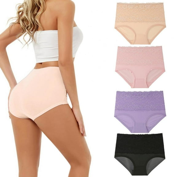 1pc Women High Waist Lace Underwear Ladies Soft Full Coverage Briefs Seamless Panties Tummy Control Panty Stretch Briefs Plus Size