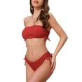 thumbnail image 4 of INSPIRE CHIC Women's Bandeau Drawstring Side Tie Ribbed Bikini Sets 2 Piece Strapless Top Triangle Bottom Swimwear Bathing Suits Small Red, 4 of 5