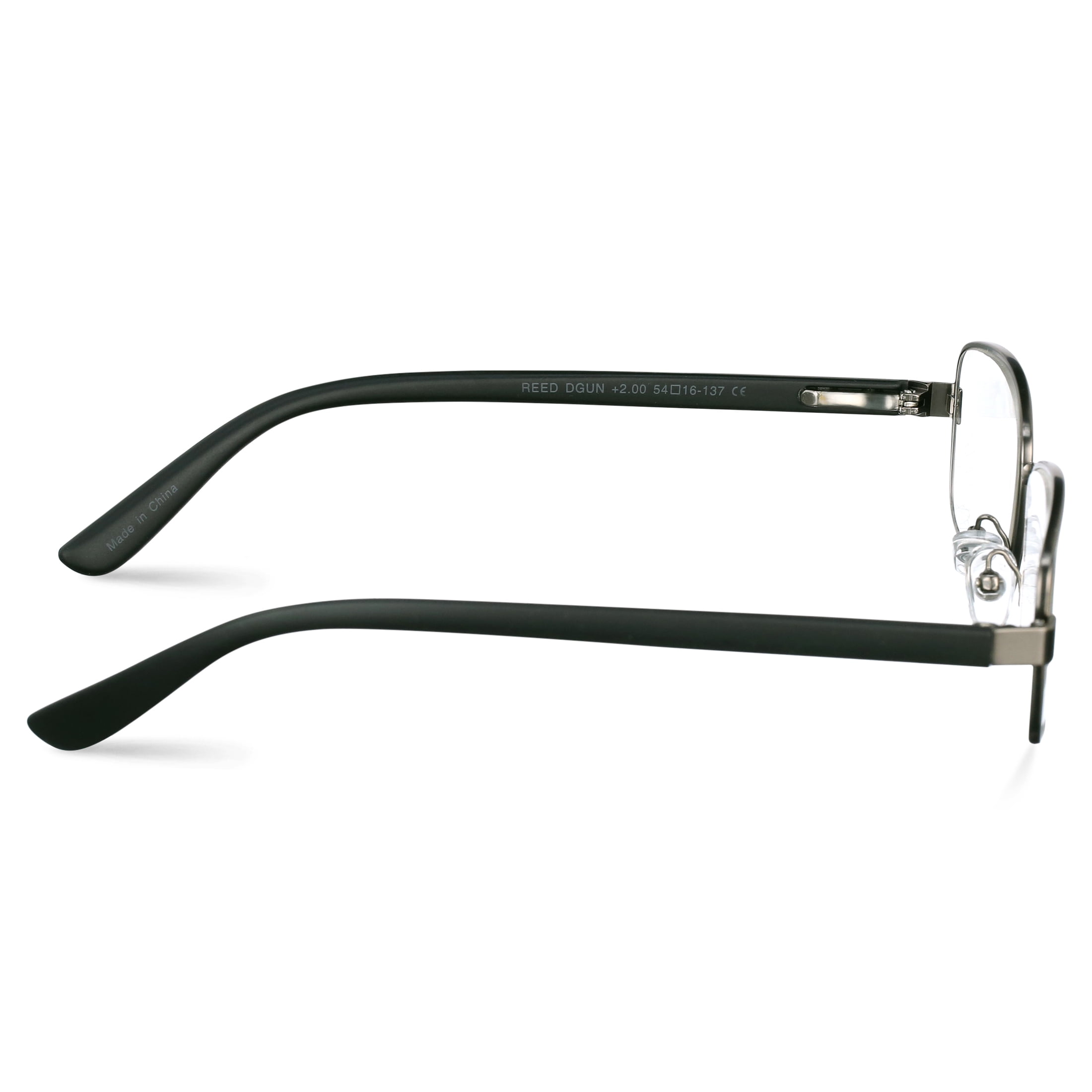M Readers Men's Reed +2.00 Rectangle Reading Glasses with Case, Dark Gunmetal