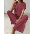 thumbnail image 4 of Women'S Casual Summer Travel Vacation Wear Two-Piece Suit Short Sleeve Wide Leg Pants Casual Suit Brick Red L, 4 of 5