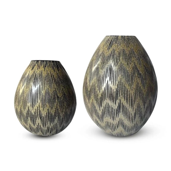 Aria Home Handblown Glass Vase Set of 2 Bronze Black Etched Living Room &Table Decor, Black Gold