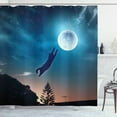 thumbnail image 1 of Ambesonne Humor Shower Curtain, Cat Catching Moon Stars, 69"Wx84"L, Blue Magenta, 1 of 3