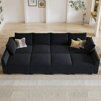 HONBAY Modern Upholstered Sofa Couch Bed with Movable Storage Ottoman for Apartment, Black