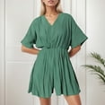 thumbnail image 2 of Combinaison Femme Col en V Jambes Larges Manches Courtes Tenue Décontractée d'Été pour Usage Quotidien Confortable à la Maison, 2 of 4