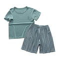 thumbnail image 3 of Swuxness Toddler Casual Short Sleeve 2 Piece Sets, Kids Summer Outfit Sets, Boys and Girl Summer Pajama Home Wear Air Conditioning Suit Set Green, 6 Years, 3 of 5