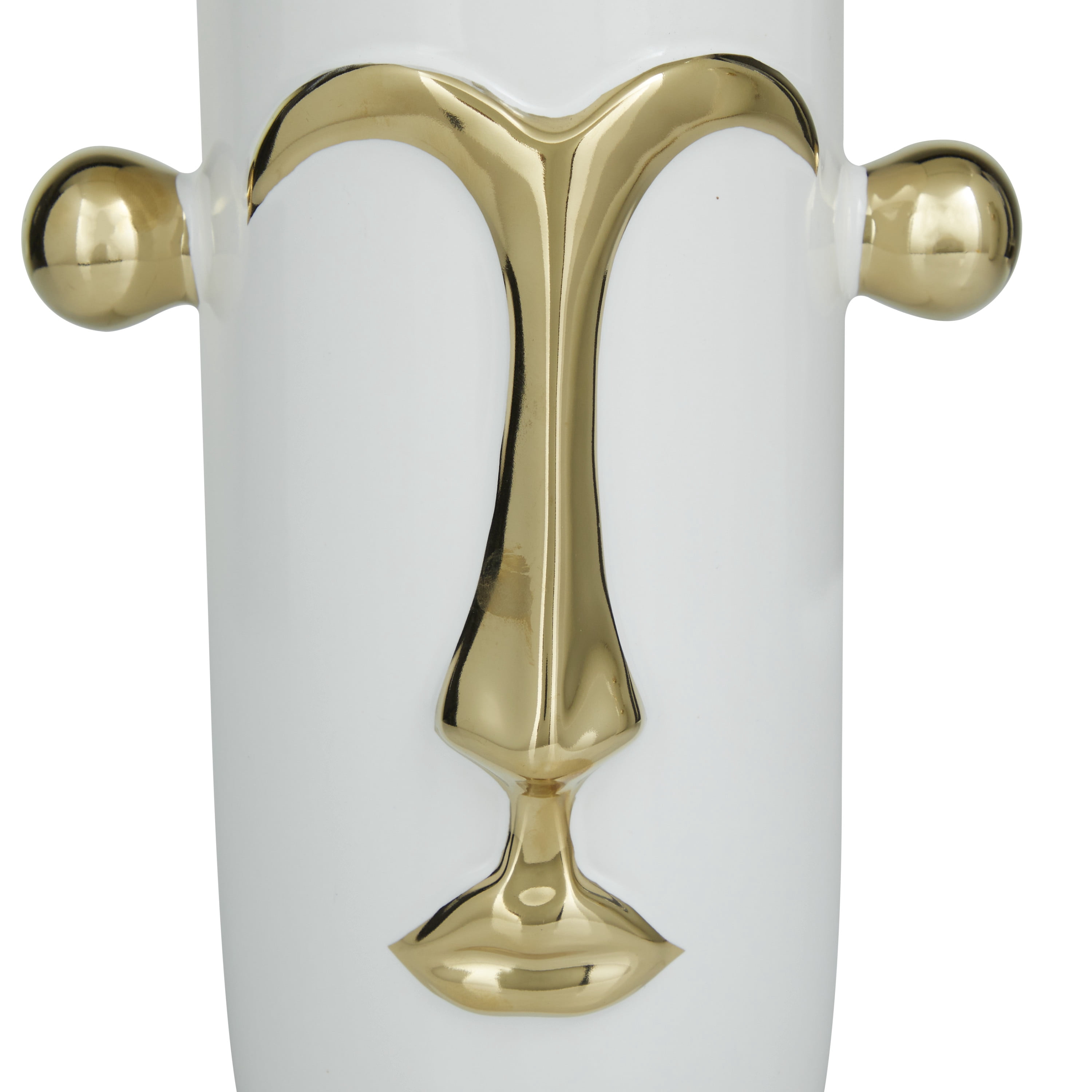 DecMode 16", 11"H Face White Ceramic Vase with Gold Details, Set of 2
