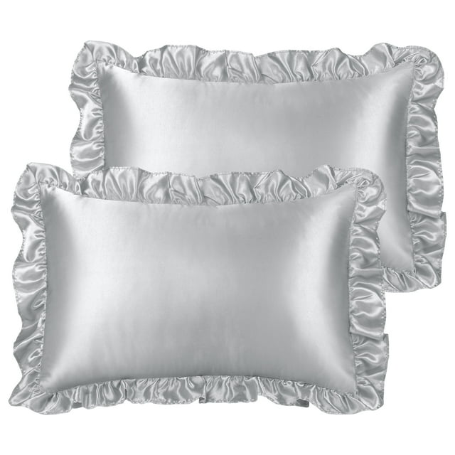 Unique Bargains Retro Satin Ruffle Pillowcases Envelope Closure 2pcs