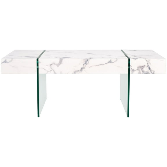 SAFAVIEH Jacob Contemporary Wood Coffee Table, White/Clear Glass