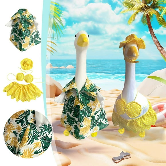 Summer Hawaii Goose Outfit Clothes Hawaiian Goose Costume Lawn Yard Porch Goose Costume Bikini Dress Up Hat Shirt Set Silly Lawn Shirt for 23'' Cement Duck Decorations