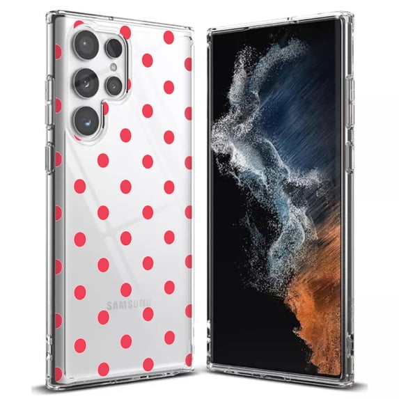 TalkingCase Slim Phone Case Compatible for Samsung Galaxy S22 Ultra 5G, Pink Polkadot Clear Print, Thin Light, Flexible, Soft, USA