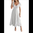 thumbnail image 1 of Vestido Midi Informal de Verano para Mujer, con Mangas , Escote en V, Fruncido y Volantes Escalonados. XL, 1 of 8