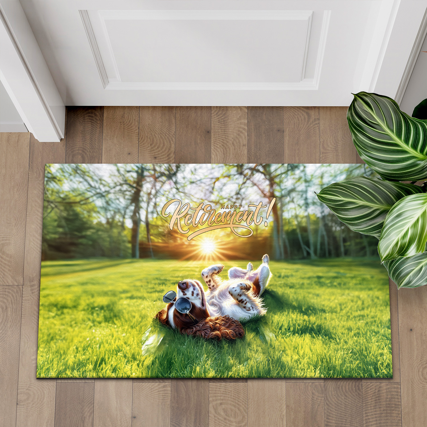 Happy Retirement with English Springer Spaniel Enjoy Life Rest Time Doormat Springers Dog Lover Gifts Indoor Outdoor Welcome Mat - 02027