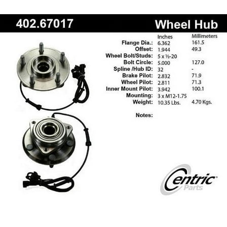 CENTRIC PARTS - HUB ASSEMBLY Fits select: 2015-2018 JEEP WRANGLER UNLIMITED, 2012-2014 JEEP WRANGLER