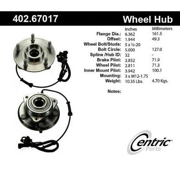 CENTRIC PARTS - HUB ASSEMBLY Fits select: 2015-2018 JEEP WRANGLER UNLIMITED, 2012-2014 JEEP WRANGLER