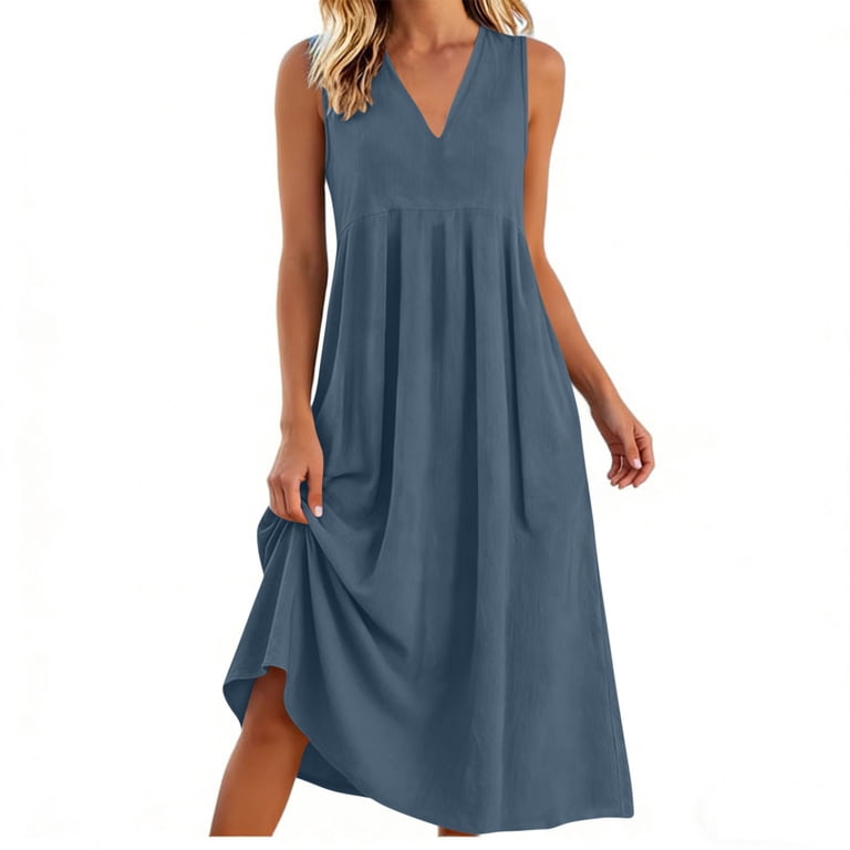 sleeveless empire waist dress Contrast Piping Empire Waist Dress Blue / L
