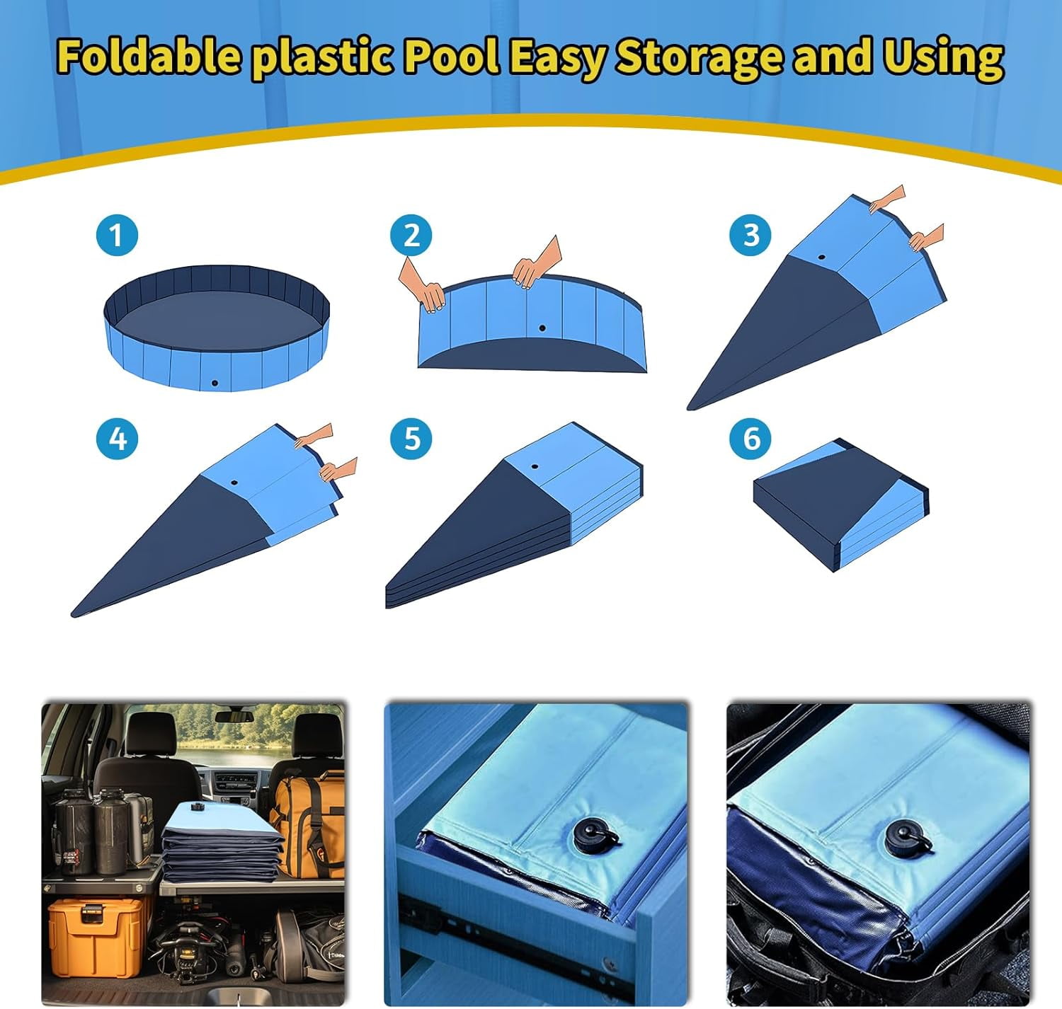 Foldable Dog Pool, 55" x 12" Kiddie Pool with Hard Plastic, Non-Slip Dog Bath Tub for Outdoor Backyard, Collapsible Dog Swimming Pool for Kids Dogs Pets (Blue)