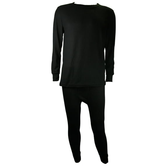 Men's Thermal Base Layer Long Johns Cotton Blend Top And Bottom Set (5XL, Black)