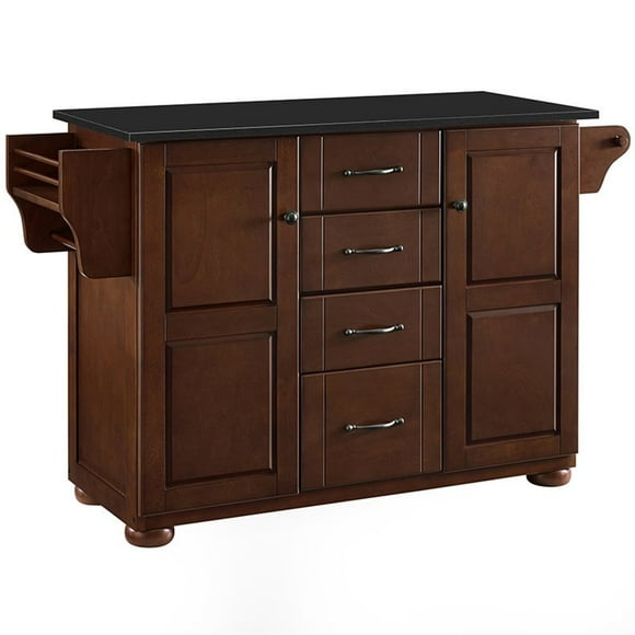 Crosley Eleanor Black Granite Top Kitchen Island in Mahogany