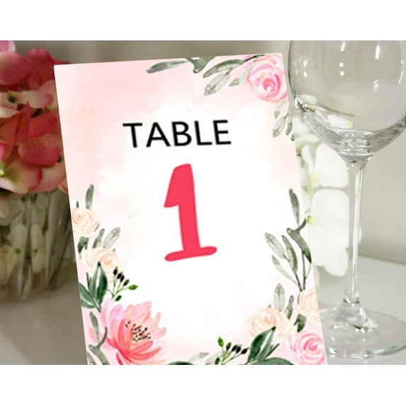 Darling Souvenir Double Sided Print Calligraphy Floral Table Numbers Wedding Reception Table Cards Decor-4" x 6" (1 to 12)