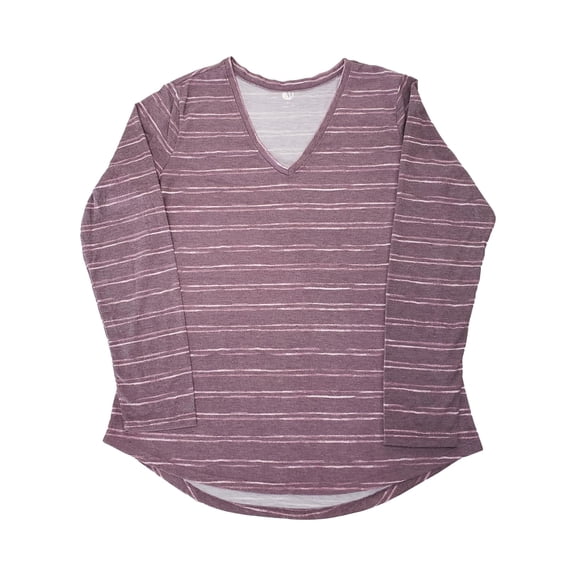 Womens Purple Stripe V Neck Long Sleeve Fashion T-Shirt Tee Shirt Top X-Large