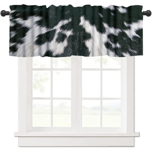 Cantonnière de Cuisine Imprimé Vache, Noir et Blanc, Décoration Maison, Draperies Courtes, Salon, Chambre, Café, Poche de Tringle, Traitement de Fenêtre, 1 Panneau, 54 Pouces L x 18 Pouces H