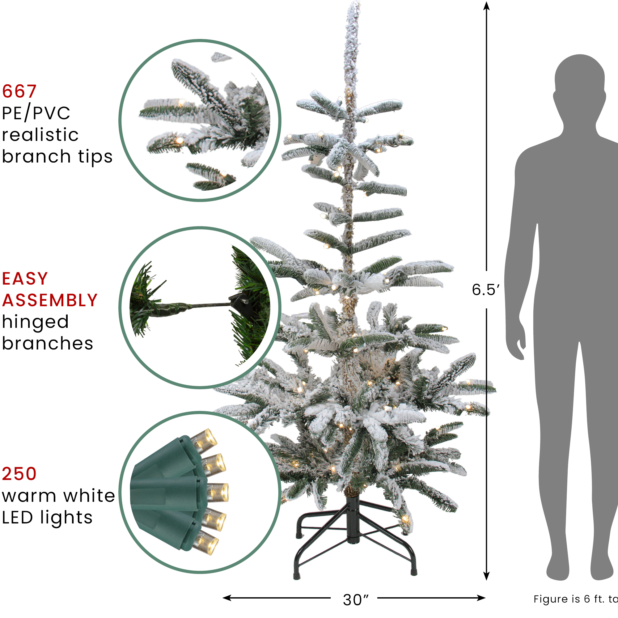 6.5' Pre-Lit Noble Fir Artificial Flocked Christmas Tree - Warm Clear LED Lights