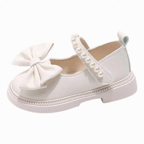 Linfrsh Toddler Shoes Girl Girls Dress Shoes Mary Jane Flower Girl Bow Ballet Flats for Wedding Party，Toddler/Little Kid(White,Size10.5)