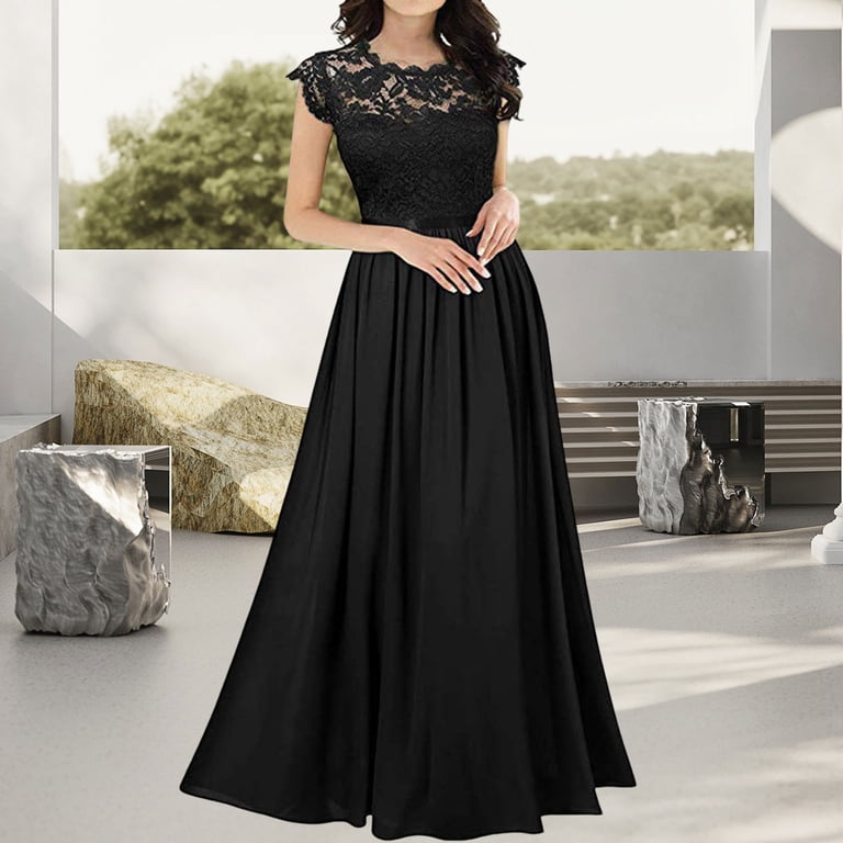 maxi dress for mom ZenCart Women's Lace Maxi Dress Crew Neck Pleated Swing A-line Dress Mother  of The Bride Long Dress for Wedding Party