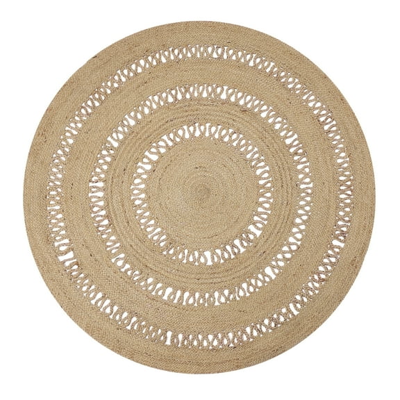 · REDEARTH · Round Area Rug - 5 Feet Braided Scalloped Earthy Trails Jute Rug- Artisan Made Boho Jute Patterned Rugs for Bedroom, Kitchen, Living Room, Farmhouse, Aesthetic, Handmade Vintage Décor