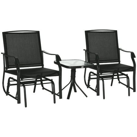 Outsunny 3pc Garden Glider Chair Outdoor Rocking Set Patio Rocker Deck Gliding Swing Lounger Chairs With Glass Top Table Sling Fabric Seat Black Canada Outsunny 3pc Garden Glider Chair, Best Material For Outdoor Rocking Chair