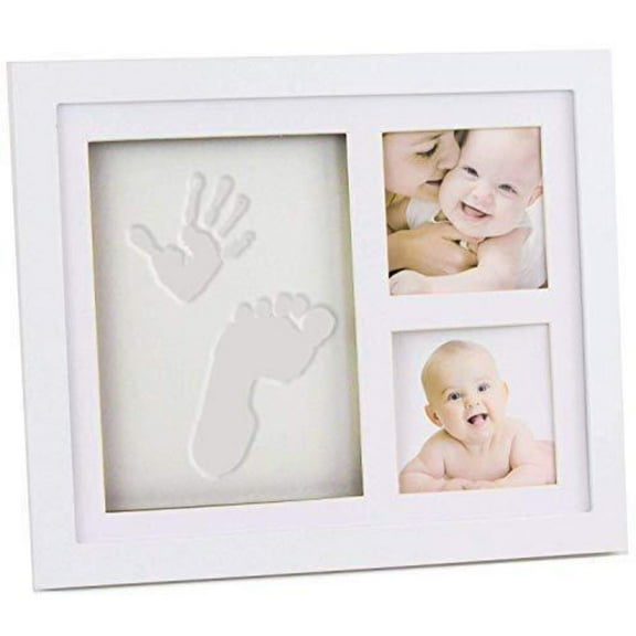 Plushible Photo and Shadowbox Frame with Baby Imprint Kit 2 Square Windows Keepsake Frame for Handprints Footprints