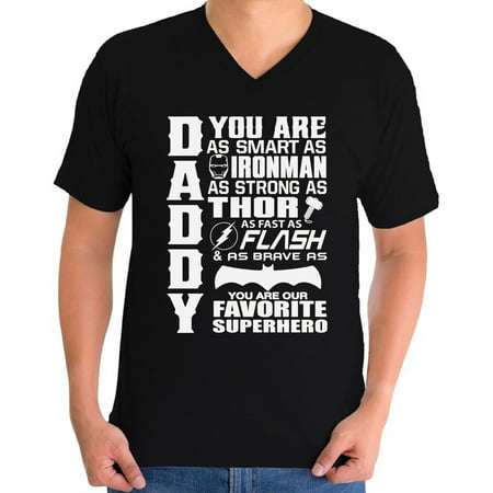 Awkward Styles Men's Daddy Superhero Graphic V-neck T-shirt Tops Proud Dad Best Dad Ever Father`s Day (Best Tele Neck Pickup)
