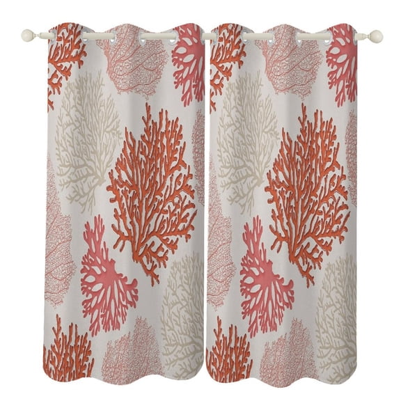 Marine Coral 2pcs Blackout Curtains For Living Room Bedroom Grommet Top Window Set for Left And Right Biparting Open