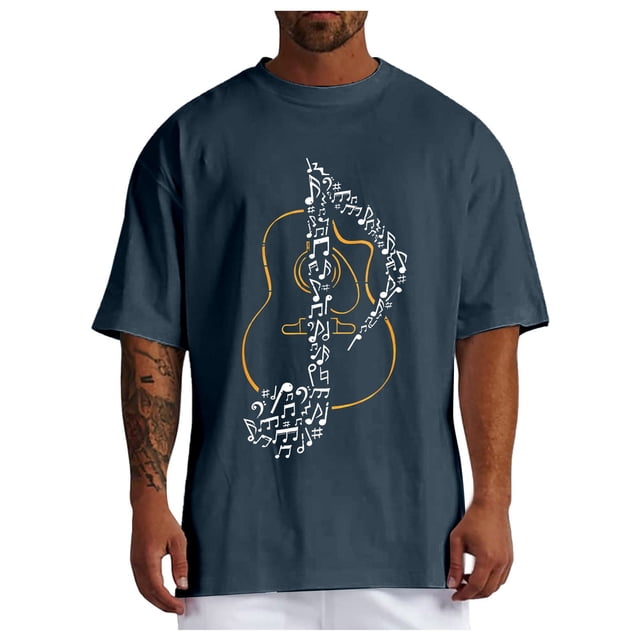 Xdzjlr T-Shirt pour Hommes Usage Quotidien Col Rond Imprimé Instrument de Musique T-Shirts Tendance Hommes,TTG